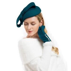 6655 Wool Felt Fascinator Winter Women Pillbox Hat Bowknot Fedoras